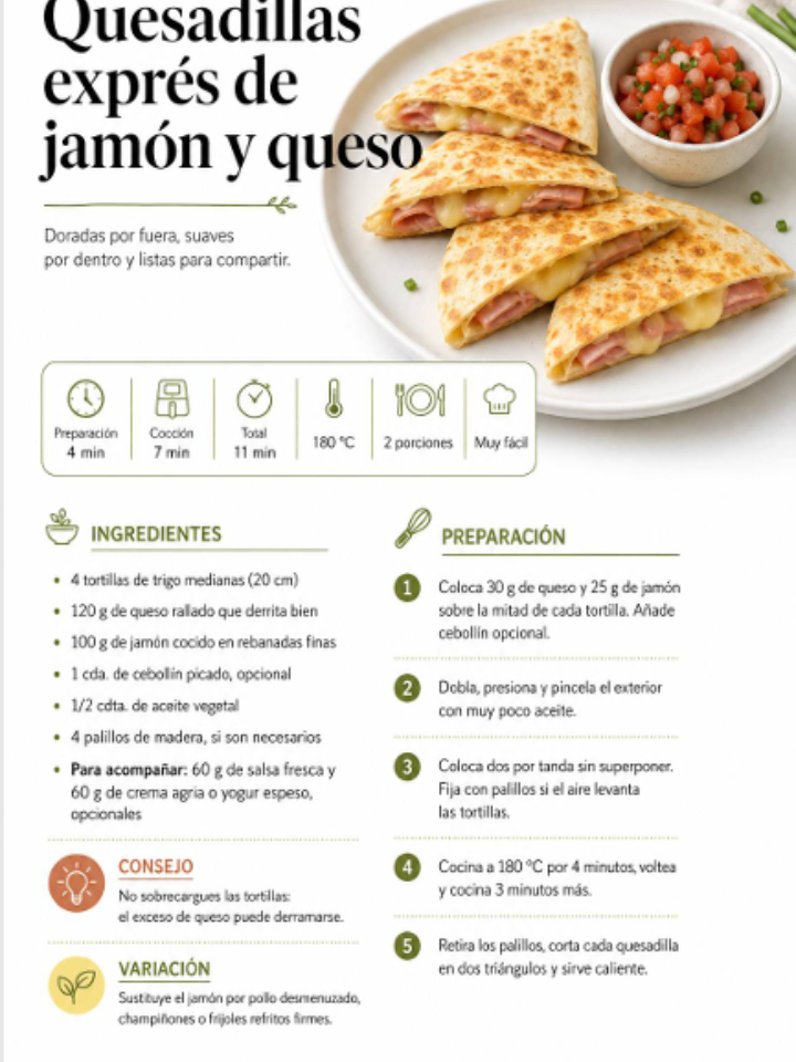 Receta: Quesadillas exprés de jamón y queso